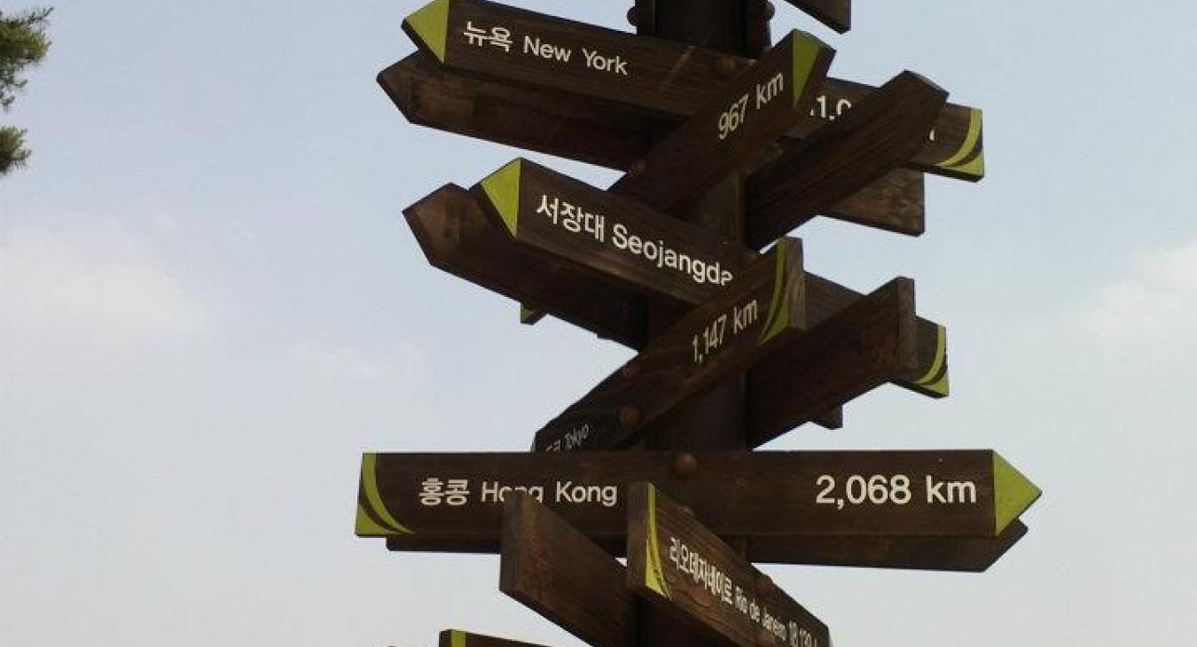 Signs of distances to various world cities
